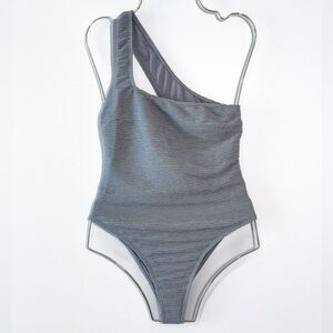 Rumer Cassidy Maillot Seafoam Ribbed One Shoulder One Piece Swimsuit Size M NWT